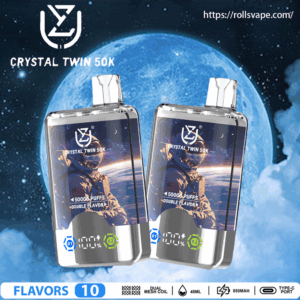 UZY Crystal Twin bietet 50.000 Züge, 40 ml Fassungsvermögen mit zwei Geschmacksrichtungen, 0,9-Ω-Netzspule, LED-Anzeige, 850-mAh-Akku und mehrere Nikotinoptionen in einem eleganten Design.